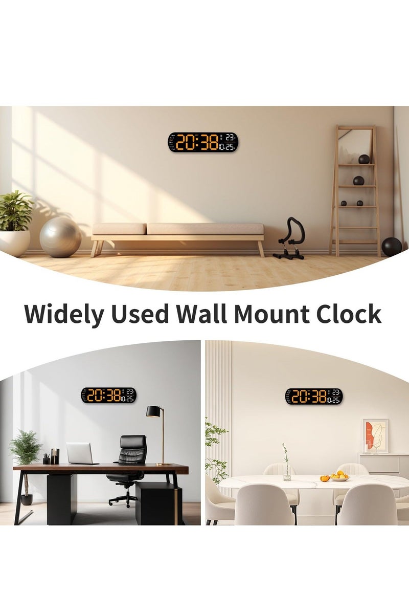 Digital Wall Clock, Large Display, 14-inch Alarm Clock, with Remote Control, Ambient Light,Ten-speed Automatic Light Sensitivity, LED Digital Clock with Date, Week and Temperature （Orange） - Image 5