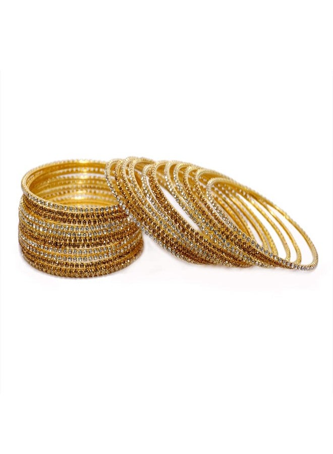 ZULKA Non-Precious Metal Base Metal with Zircon Gemstone Studded worked Glossy Finished Bangle Set For Women and Girls, (Gold-Silver_2.4 Inches), Pack Of 24 Bangle Set - Image 4