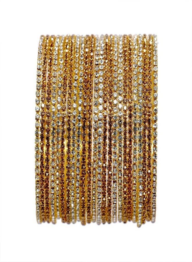 ZULKA Non-Precious Metal Base Metal with Zircon Gemstone Studded worked Glossy Finished Bangle Set For Women and Girls, (Gold-Silver_2.4 Inches), Pack Of 24 Bangle Set - Image 1