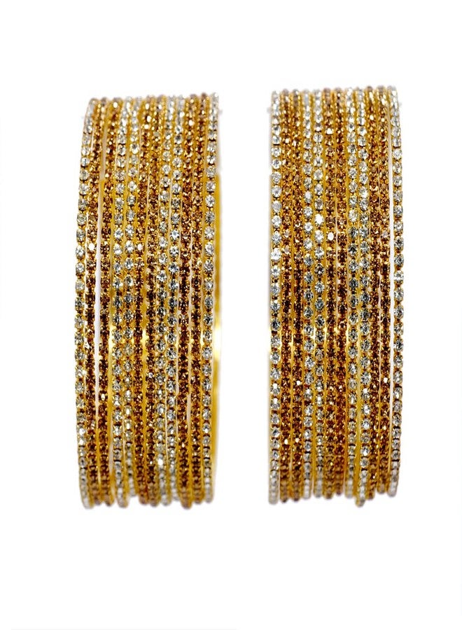 ZULKA Non-Precious Metal Base Metal with Zircon Gemstone Studded worked Glossy Finished Bangle Set For Women and Girls, (Gold-Silver_2.4 Inches), Pack Of 24 Bangle Set - Image 2