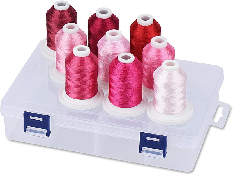 simthread Embroidery Thread with Storage Box - 12 Options - 800 Yards/Spools 9 Rose Colors for Embroidery and Sewing Machine - Image 1