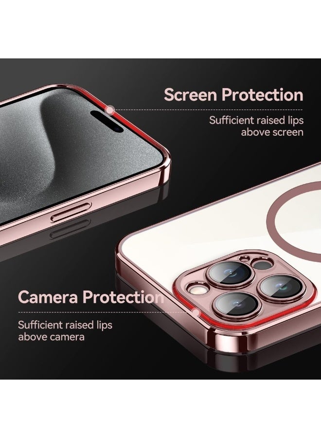 حافظة TPU ناعمة لجهاز iPhone 15 Pro Max مع حزام كتف قابل للتعديل وكورد عنق وحبل معصم وأحزمة أمان لجهاز iPhone 15 Pro Max (ذهبي وردي) - Image 3