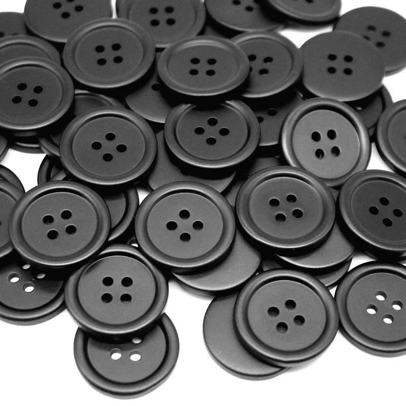 Raydodo 50 PCS 25mm 1 Inch Buttons Large Matte Black Buttons 4 Hole Round Sewing Buttons Spray Colored Craft Buttons for Crafts and Handmade Repair Clothing