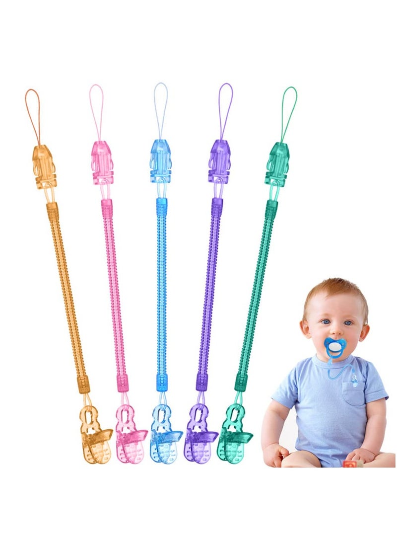 KASTWAVE Baby Dummy Clips,5 Pcs Dummy Clips for Baby,Spring Dummy Clip Boys Girls, Silicone Ring Adapter, Baby Pacifier Holder Soother Clip Chain Straps, Baby Teething Toys  - Image 1