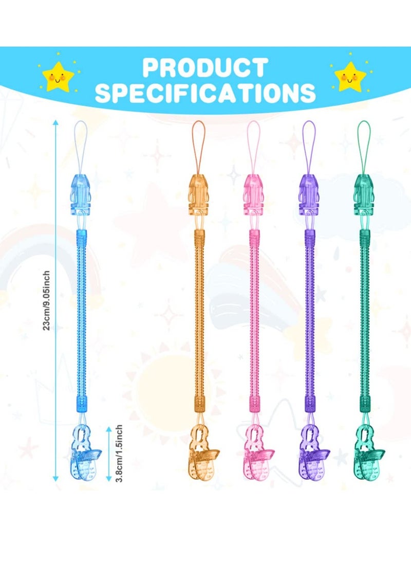 KASTWAVE Baby Dummy Clips,5 Pcs Dummy Clips for Baby,Spring Dummy Clip Boys Girls, Silicone Ring Adapter, Baby Pacifier Holder Soother Clip Chain Straps, Baby Teething Toys  - Image 2