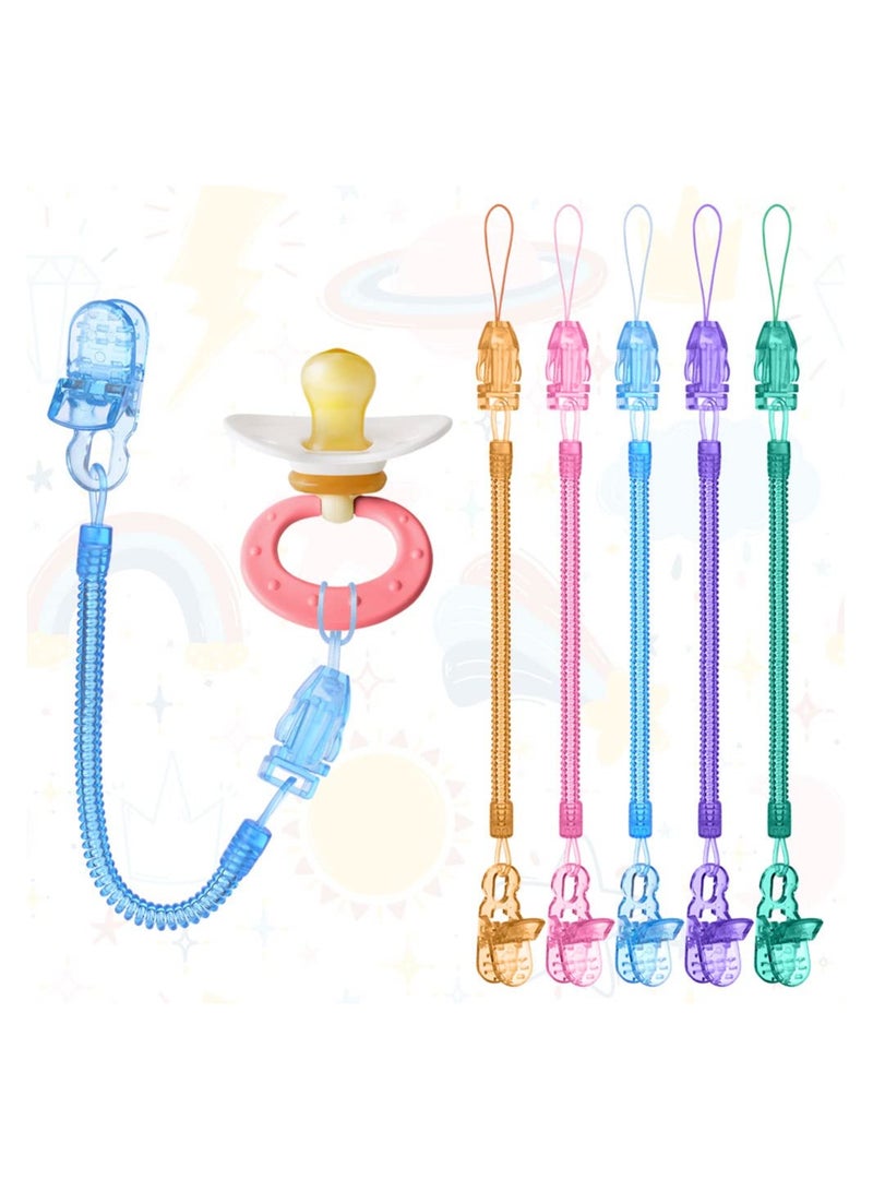 KASTWAVE Baby Dummy Clips,5 Pcs Dummy Clips for Baby,Spring Dummy Clip Boys Girls, Silicone Ring Adapter, Baby Pacifier Holder Soother Clip Chain Straps, Baby Teething Toys  - Image 3