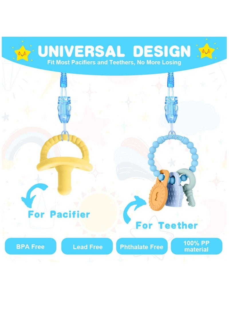KASTWAVE Baby Dummy Clips,5 Pcs Dummy Clips for Baby,Spring Dummy Clip Boys Girls, Silicone Ring Adapter, Baby Pacifier Holder Soother Clip Chain Straps, Baby Teething Toys  - Image 4