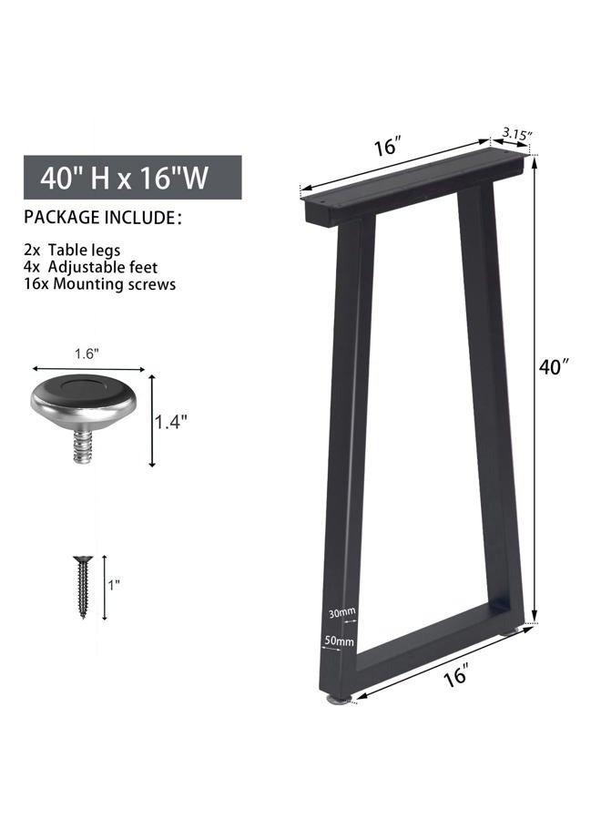 Taelakeni 40 Inch Metal Bar Table Legs, Heavy Duty Dinning Table Leg with Adjustment Feet Pads, Set of 2, Trapezoid Style L - Image 4