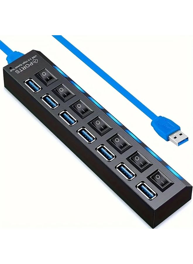 USB 3.0 7 منافذ نقل بيانات المحور بسرعة 5 جيجابت في الثانية موسع USB متعدد المنافذ مع مفتاح LED مستقل لأجهزة الكمبيوتر المحمولة وMacBook وSurface Pro - Image 1