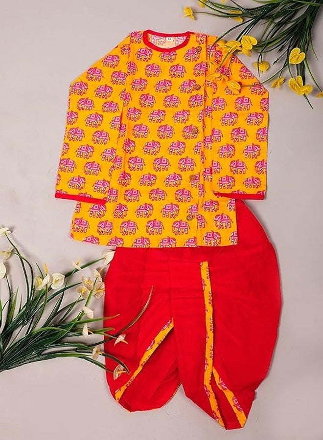 LITTLE DREAMS New Elephant DesignCotton Dhoti kurta Kids Boys YEL(4-5) YEAR - Image 3