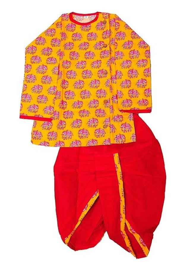 LITTLE DREAMS New Elephant DesignCotton Dhoti kurta Kids Boys YEL(4-5) YEAR - Image 1