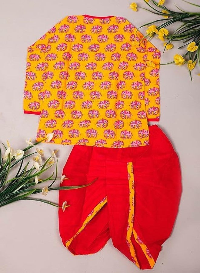 LITTLE DREAMS New Elephant DesignCotton Dhoti kurta Kids Boys YEL(4-5) YEAR - Image 4