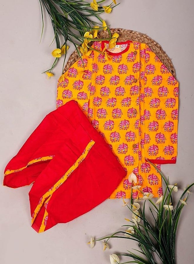 LITTLE DREAMS New Elephant DesignCotton Dhoti kurta Kids Boys YEL(4-5) YEAR - Image 2