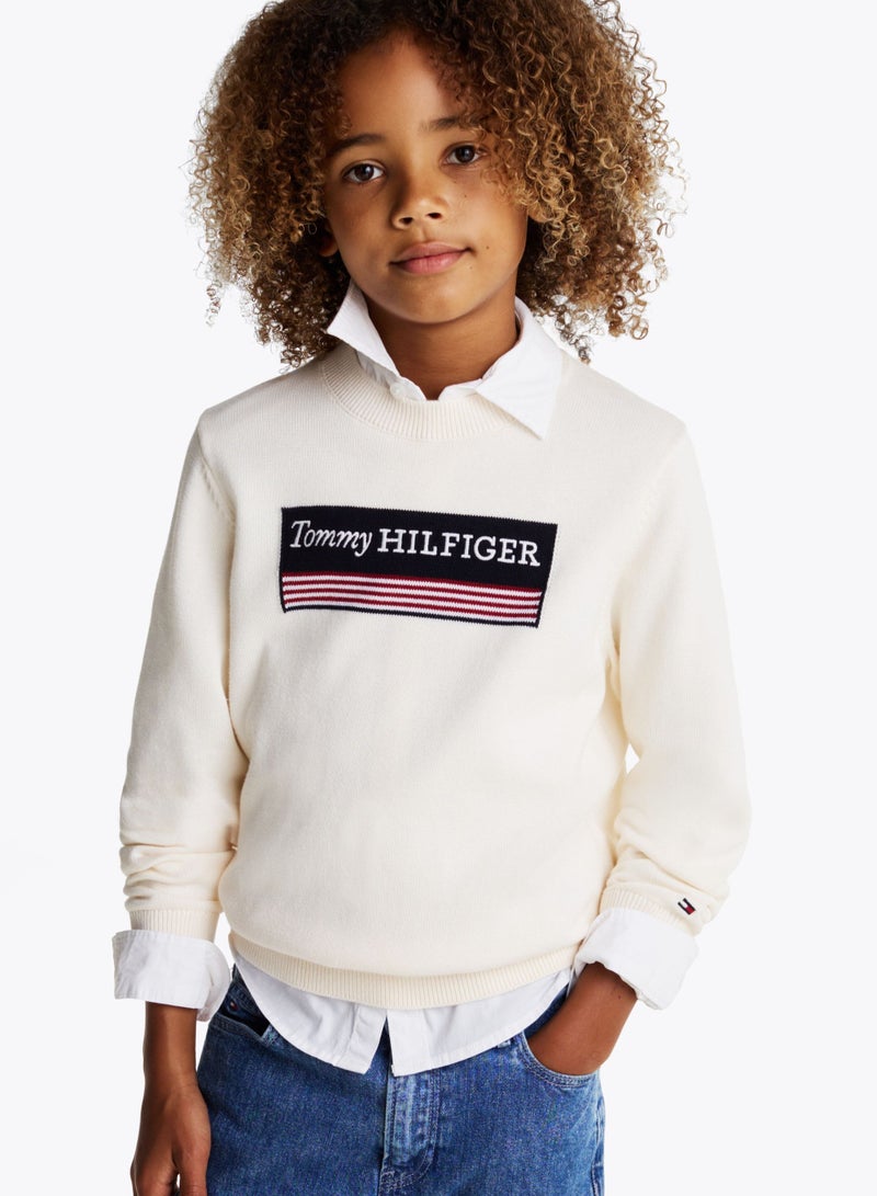 TOMMY HILFIGER Kids Monotype 1985 Logo Label Regular Sweater - Image 1
