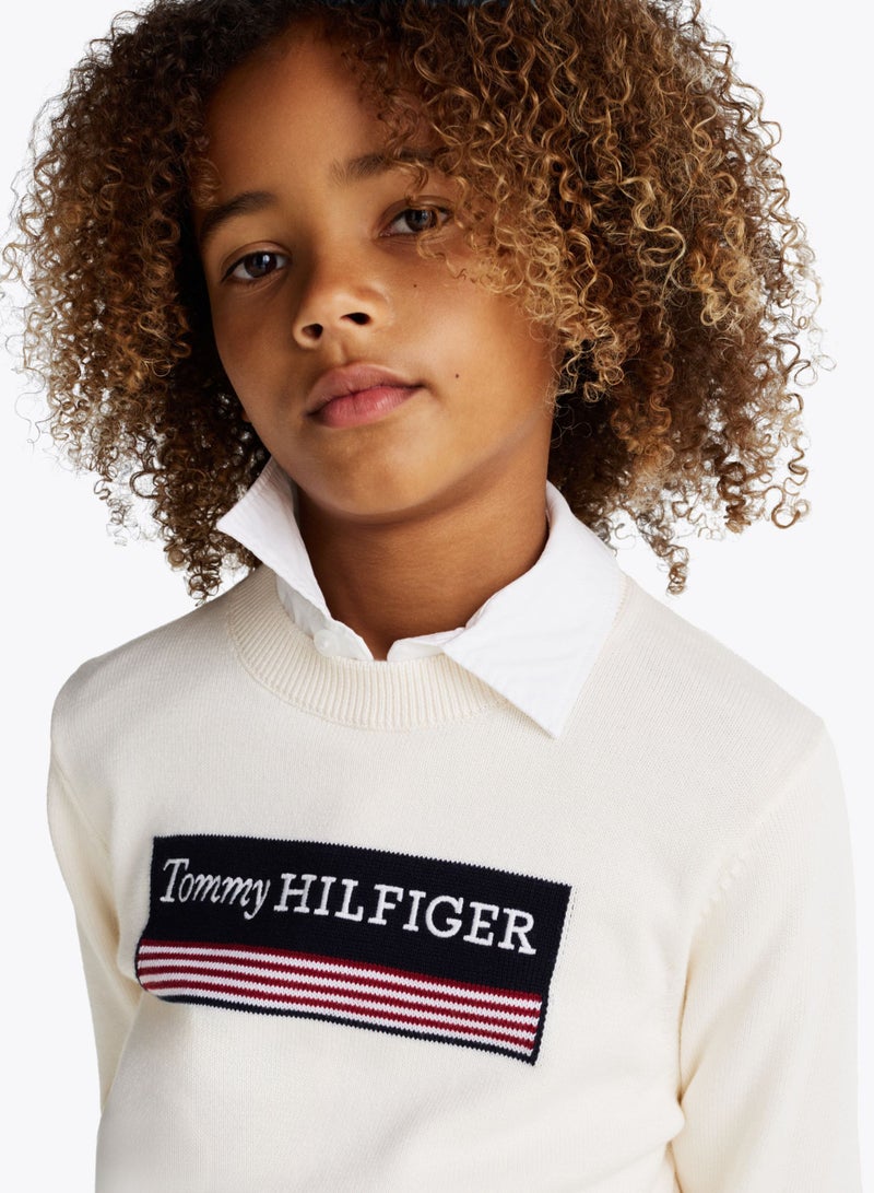 TOMMY HILFIGER Kids Monotype 1985 Logo Label Regular Sweater - Image 3