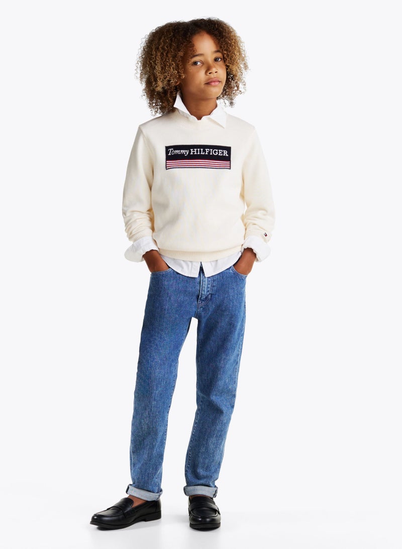 TOMMY HILFIGER Kids Monotype 1985 Logo Label Regular Sweater - Image 4