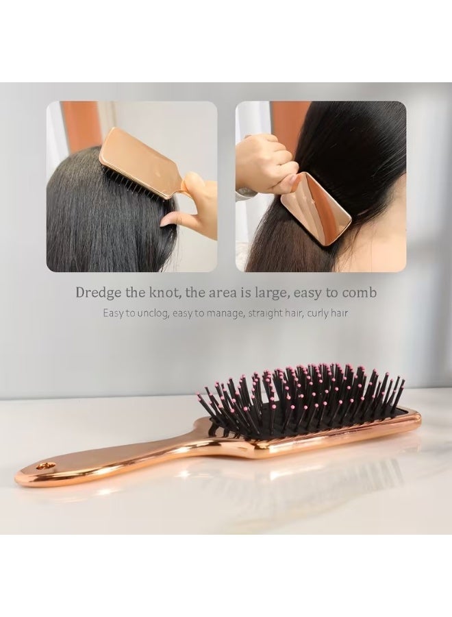 Goolsky 1pc Rose Golden Electroplated Paddle Air Cushion Massage Comb for Fluffy, Knot-Free Hair - Nylon Bristles, Ergonomic Handle, Large Size for Easy Detangling and Styling, Paddle Hair Brush - Image 3