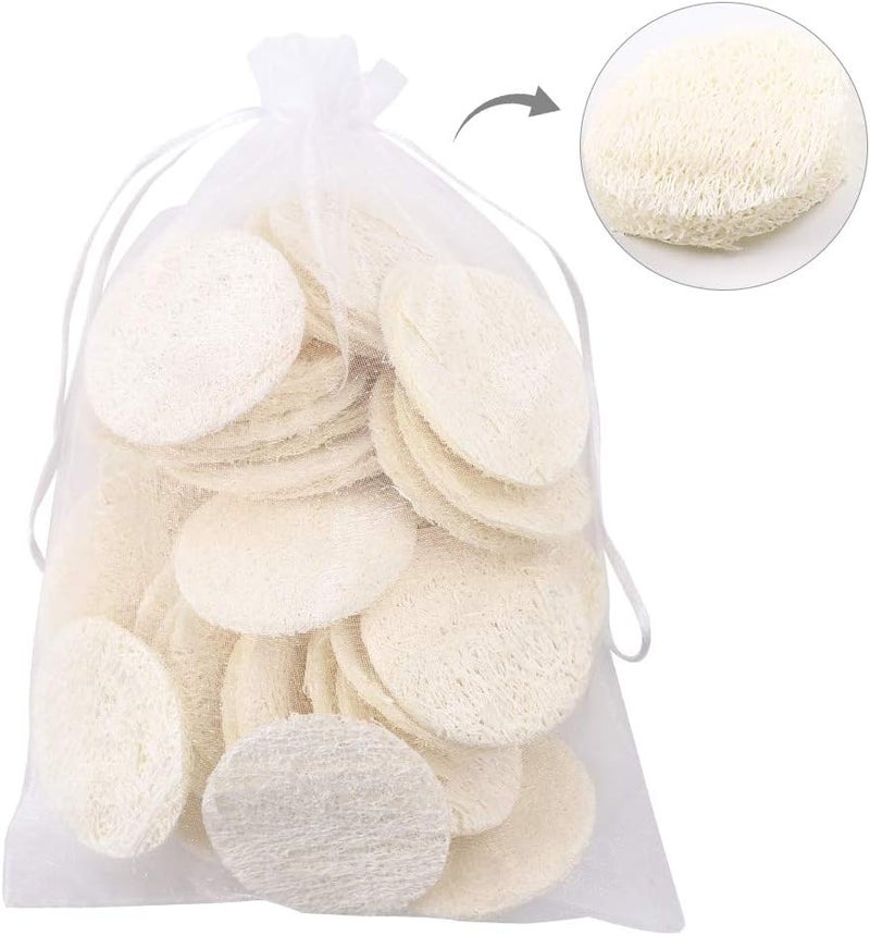 40 Pcs Natural Loofah Pads Reusable Makeup Removal Face Pads Loofah for Men Women Face Brush Cleanser and Massager Body Wash and Bath Scrubber with Travel Bag