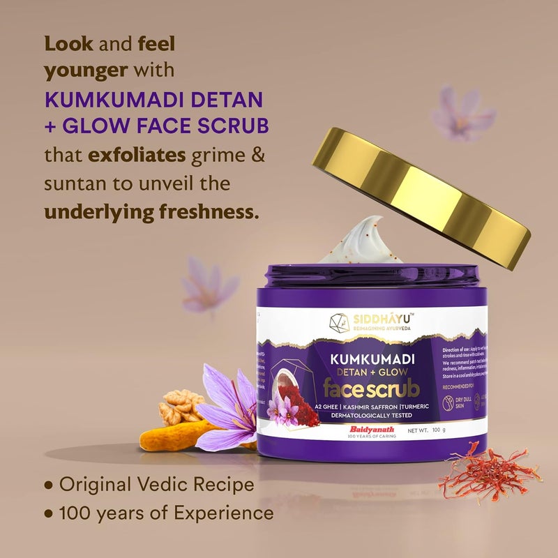 Siddhayu Baidyanath Kumkumadi Face Scrub Detan Glow Herbal Face Scrub for Glowing Skin 100 gm - Image 2