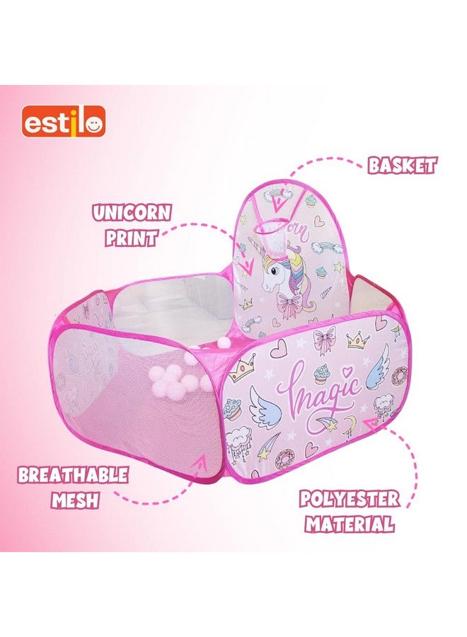 Estilo Estilo Fro-Zen Ball Pool Kids Ball Pit Large Pop Up Childrens Ball Pits Tent with Ball Unicorn Theme for Toddlers Playhouse Baby Crawl Playpen with Basketball Hoop - Image 2