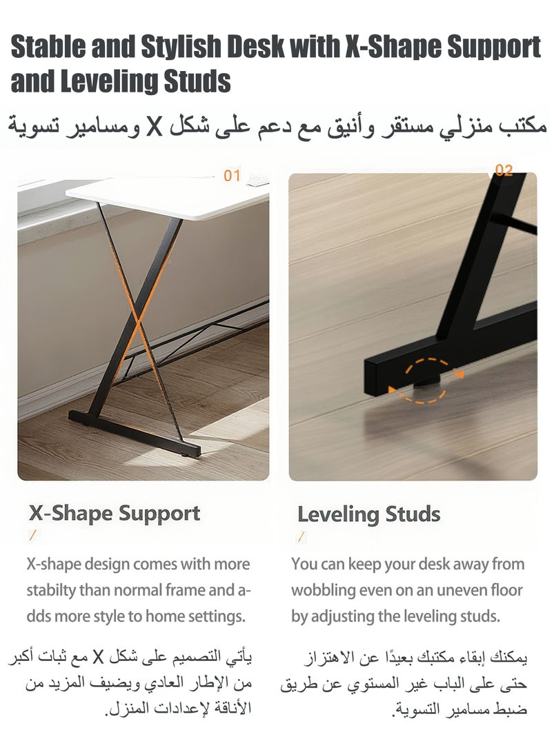 WAMIT L Shaped Desk Computer Desk Corner Table with Monitor Shelf and Large Desktop,Writing Workstation Gaming Desk for Home Office Dorm Study, Easy to Assemble,White - Image 5