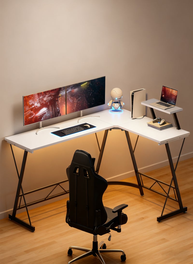 WAMIT L Shaped Desk Computer Desk Corner Table with Monitor Shelf and Large Desktop,Writing Workstation Gaming Desk for Home Office Dorm Study, Easy to Assemble,White - Image 1
