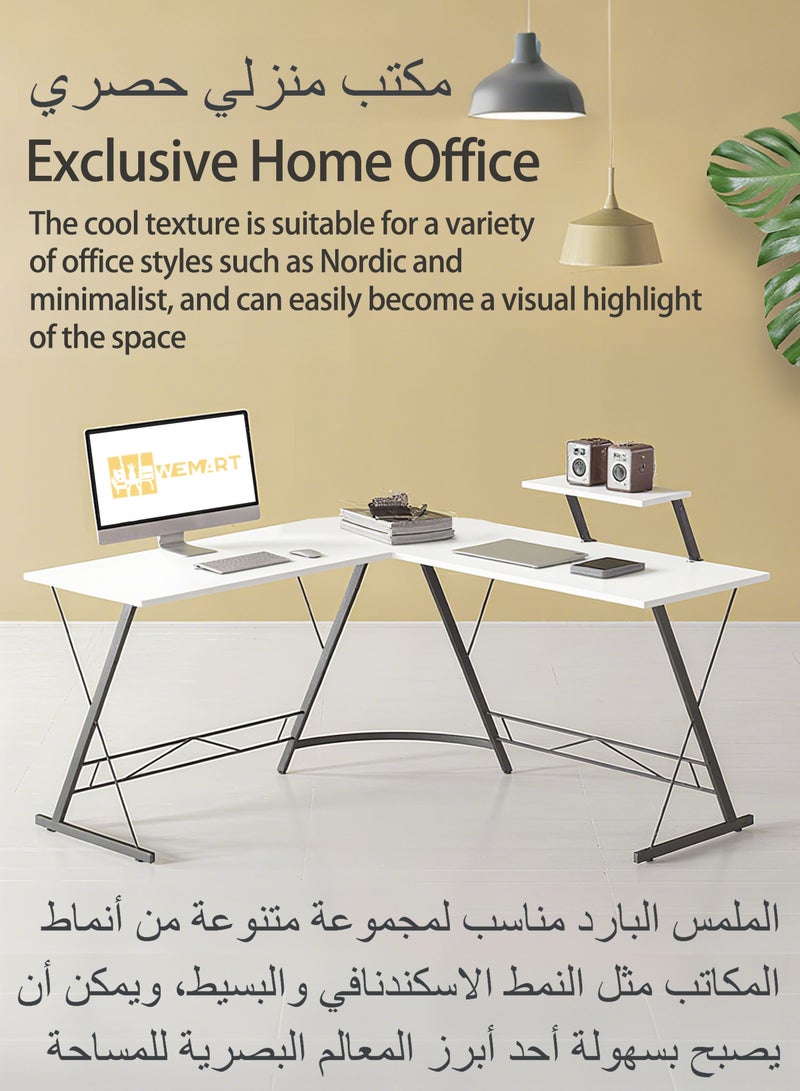 WAMIT L Shaped Desk Computer Desk Corner Table with Monitor Shelf and Large Desktop,Writing Workstation Gaming Desk for Home Office Dorm Study, Easy to Assemble,White - Image 3