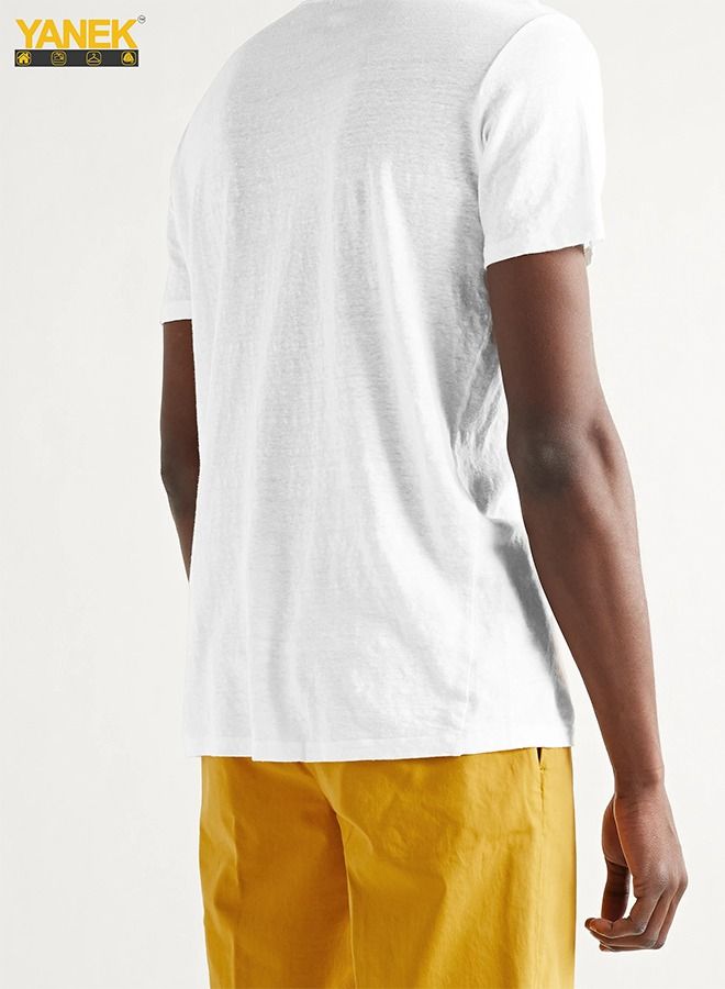 YANEK تي شيرت رجالي عادي بلون خالص نصف كم فائق النعومة - Image 3