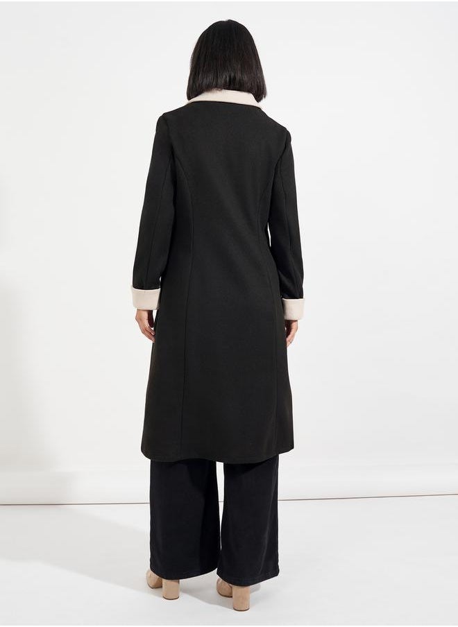 Styli - Regular Fit Wool Like Contrast Collar Double Breasted Coat - Image 1