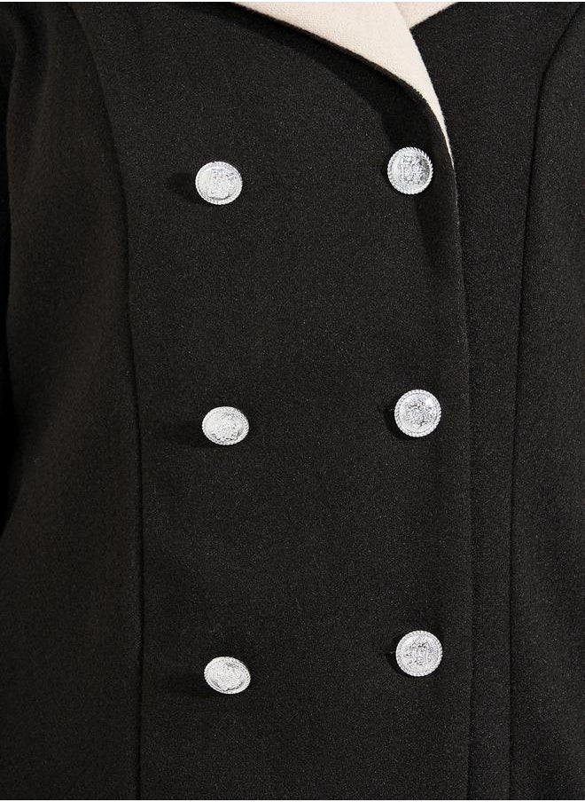 Styli - Regular Fit Wool Like Contrast Collar Double Breasted Coat - Image 1