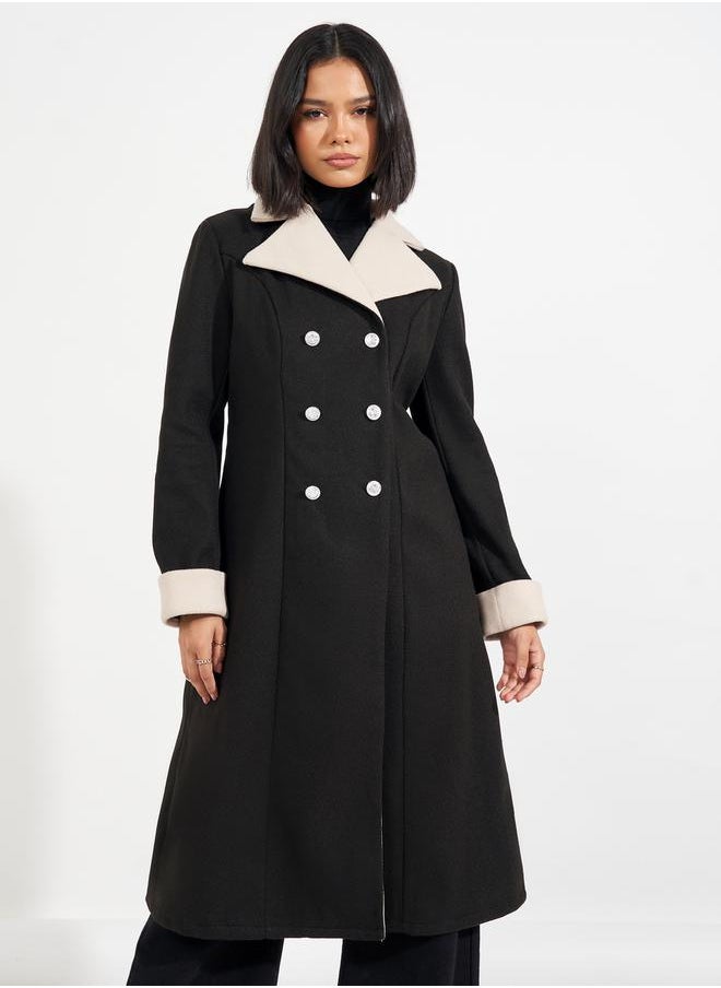 Styli - Regular Fit Wool Like Contrast Collar Double Breasted Coat - Image 1