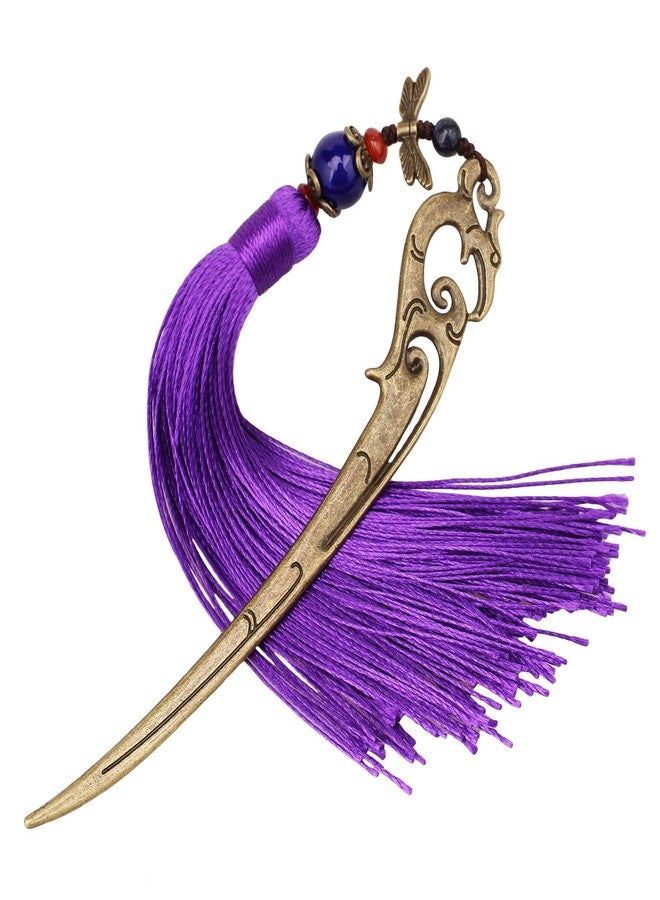GTHER Chinese Metal Bookmarks with Tassel, Vintage Bookmark Unique Classical Ancient Chinese Hairpin Bookmark with Handmade Silky Tassel for Book Lovers Unique Gift - Image 1