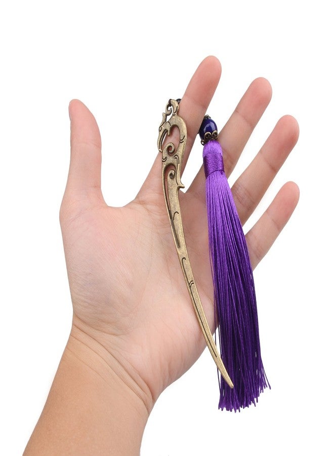 GTHER Chinese Metal Bookmarks with Tassel, Vintage Bookmark Unique Classical Ancient Chinese Hairpin Bookmark with Handmade Silky Tassel for Book Lovers Unique Gift - Image 4