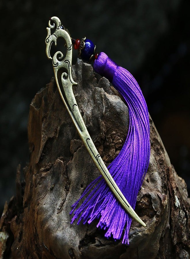 GTHER Chinese Metal Bookmarks with Tassel, Vintage Bookmark Unique Classical Ancient Chinese Hairpin Bookmark with Handmade Silky Tassel for Book Lovers Unique Gift - Image 2