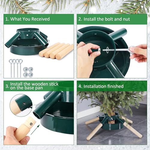 Blissun Christmas Tree Stand, Christmas Tree Holder, Xmas Tree Base Stand for Real Trees, Fits up to 8FT Real Trees, Green - Image 4
