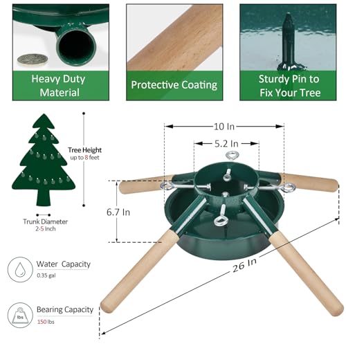 Blissun Christmas Tree Stand, Christmas Tree Holder, Xmas Tree Base Stand for Real Trees, Fits up to 8FT Real Trees, Green - Image 2