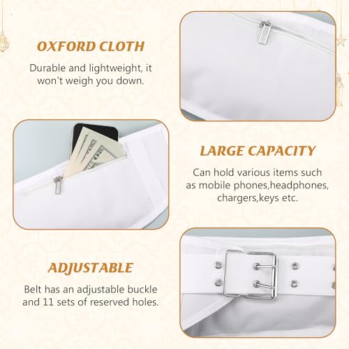 Dansydaisy Ihram Belt for Hajj and Umrah White Adjustable Ihram Waist Belt with Zippered Pockets Fits 32" up to 52" - Image 3