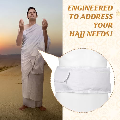 Dansydaisy Ihram Belt for Hajj and Umrah White Adjustable Ihram Waist Belt with Zippered Pockets Fits 32" up to 52" - Image 5