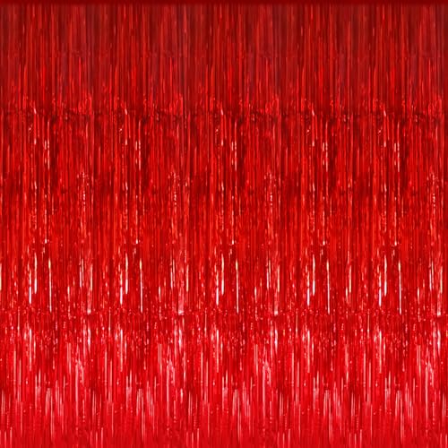 GOER 3.2 ft x 8.2 ft Metallic Tinsel Foil Fringe Curtains Party Photo Backdrop Party Streamers for Birthday,Graduation,New Year Eve Decorations Wedding Decor (1 Pack, Red) - Image 1