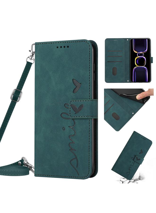 The Bros Case For Xiaomi Redmi K60 / K60 Pro Skin Feel Heart Pattern Leather Phone Case with Lanyard