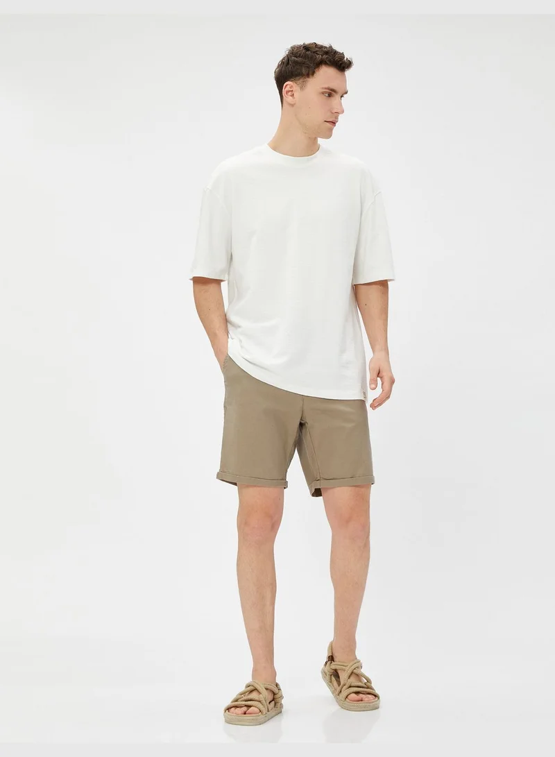 KOTON Linen Blend Shorts Drawstring Buttoned Pocket Detailed