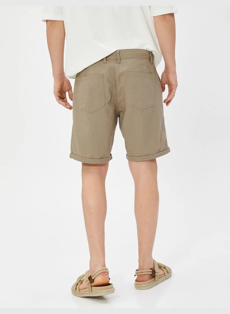 KOTON Linen Blend Shorts Drawstring Buttoned Pocket Detailed