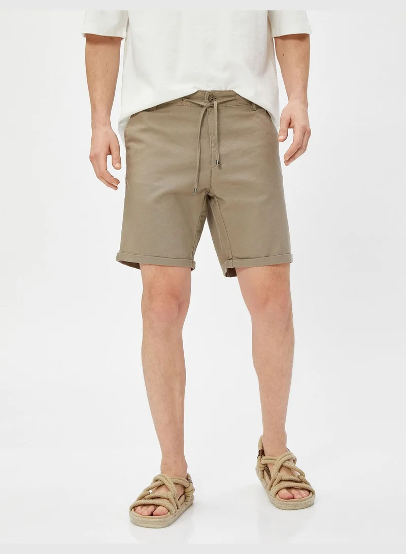 KOTON Linen Blend Shorts Drawstring Buttoned Pocket Detailed