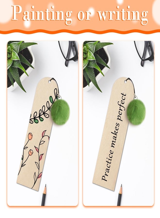 SBYURE 30 Pcs Wooden Bookmark,5.7x1.5 in Blank Bookmarks to Decorate with 30 Pcs Colorful Pom Pom Bookmark Tassels,Wooden Bookmarks for Books, Keys, Bags - Image 3