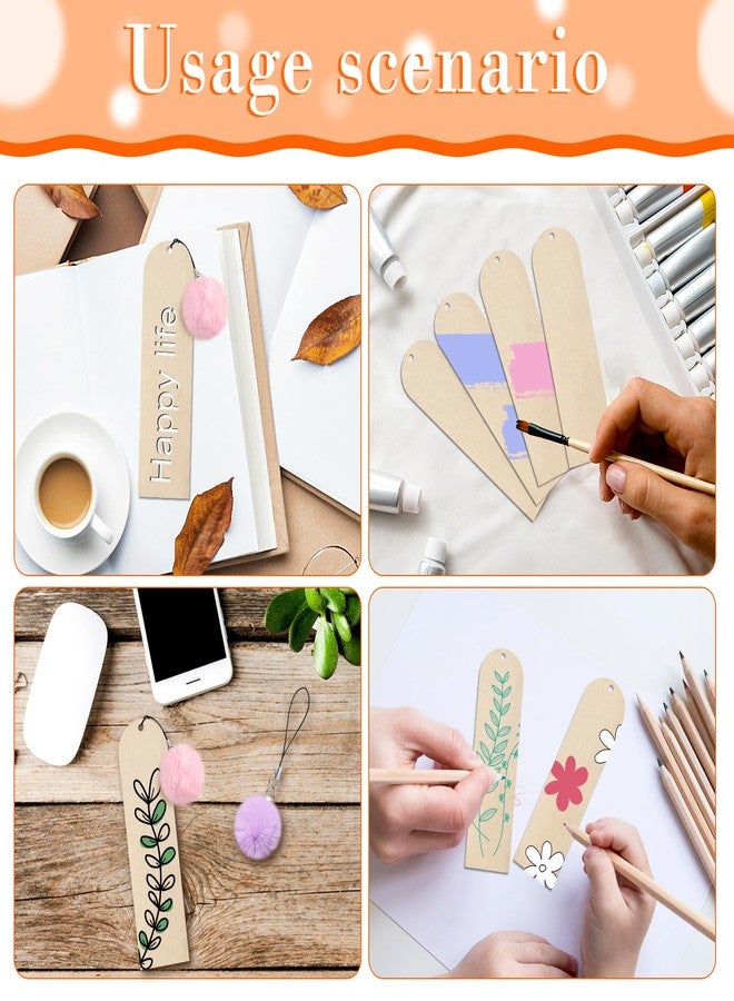 SBYURE 30 Pcs Wooden Bookmark,5.7x1.5 in Blank Bookmarks to Decorate with 30 Pcs Colorful Pom Pom Bookmark Tassels,Wooden Bookmarks for Books, Keys, Bags - Image 4