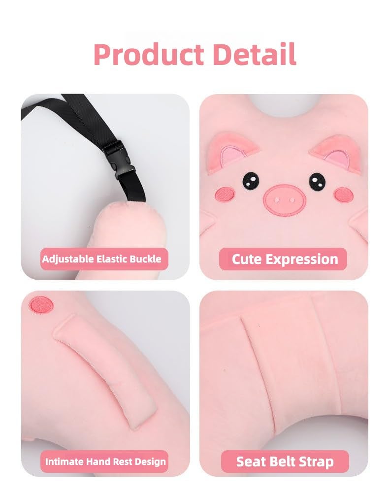WASTROYAL Car Pillow for Travel – Animal-Themed Car Seat Cushion with Safety Belt Protector – 4 Cute Styles: Pig, Dog, Rabbit, Panda (Rabbit) - Image 5