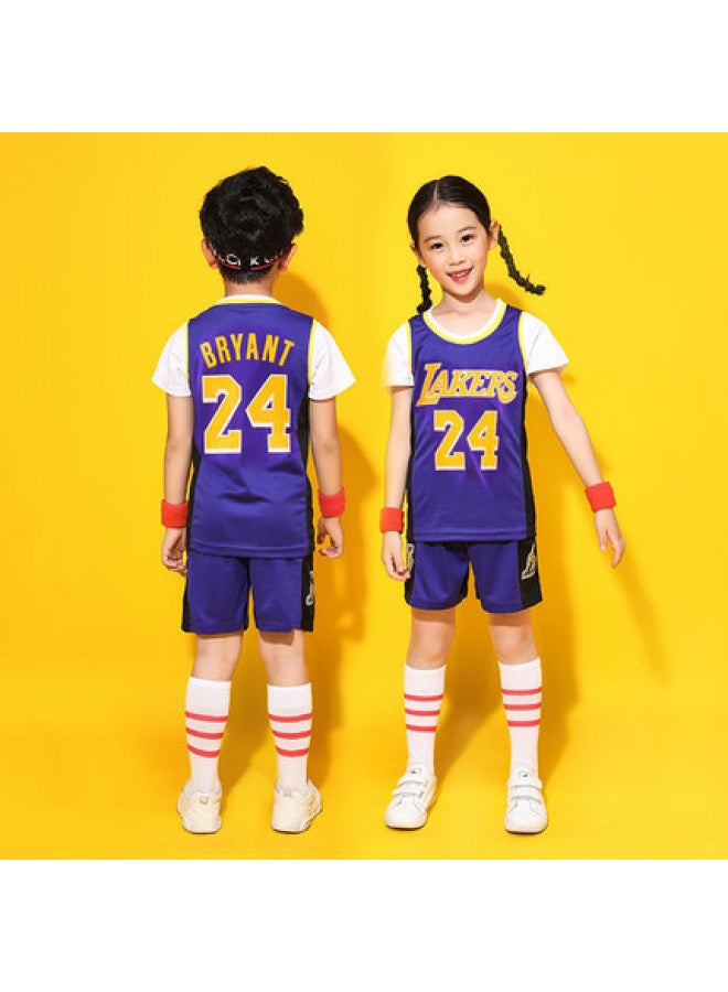 Kindergarten Short-sleeved Basketball Suit For Primary School Students Quick-drying Children's Basketball Suit Fake Two-piece Jersey