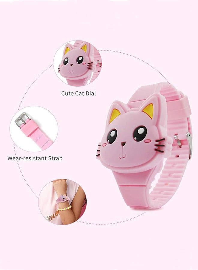 ساعات بنات للأطفال، تصميم صدفي على شكل قطة وردية لطيفة، ساعة رقمية بإضاءة ليد على شكل أرنب، هدية عيد ميلاد للبنات الصغار والأولاد - Image 4