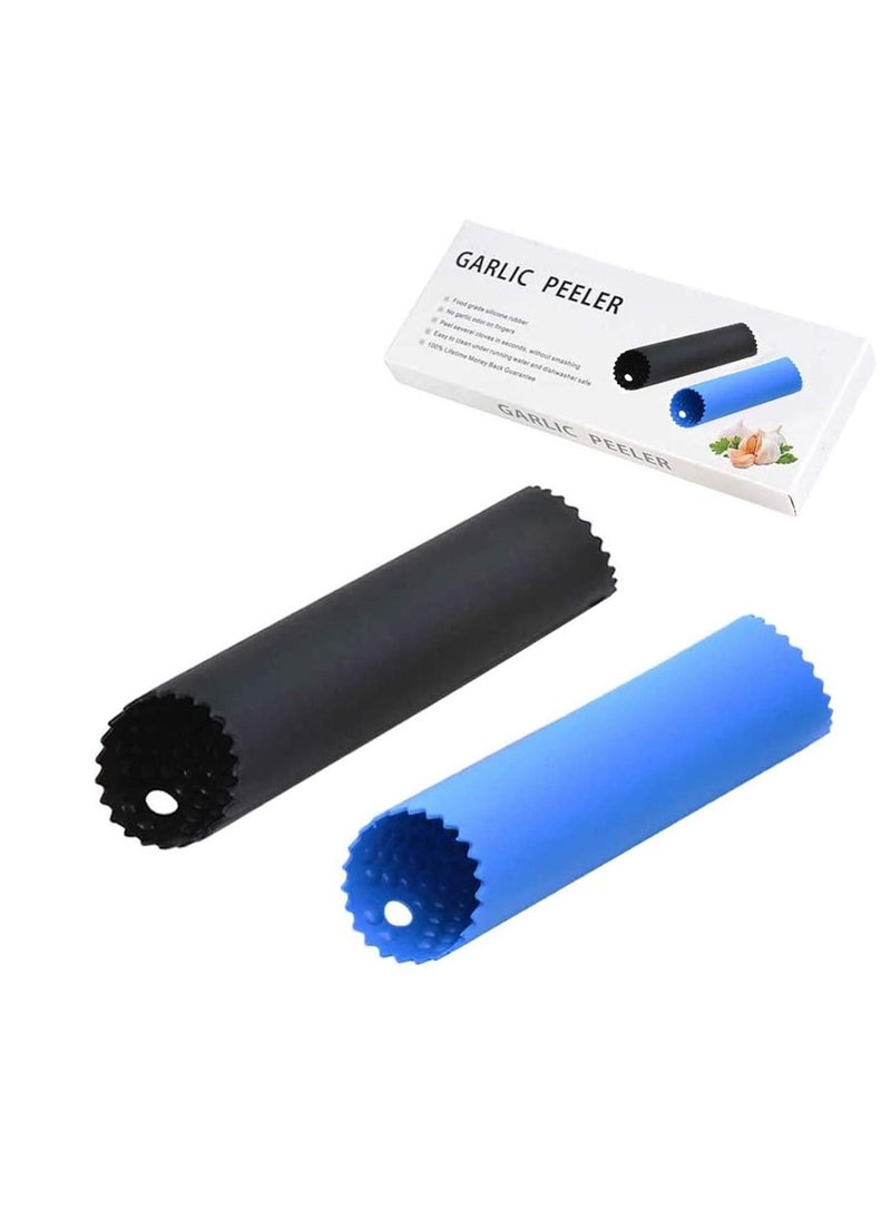 NIBEMINENT 2 Set Silicone Garlic Peeler Easy Roller Tube Useful Odorfree Kitchen Tool, Made by Premium Material, Food Grade silicone Rubber (Black, Blue)  - Image 1