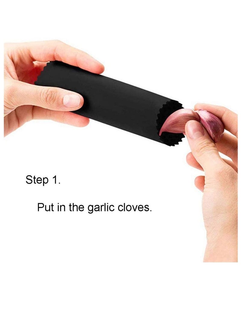NIBEMINENT 2 Set Silicone Garlic Peeler Easy Roller Tube Useful Odorfree Kitchen Tool, Made by Premium Material, Food Grade silicone Rubber (Black, Blue)  - Image 2